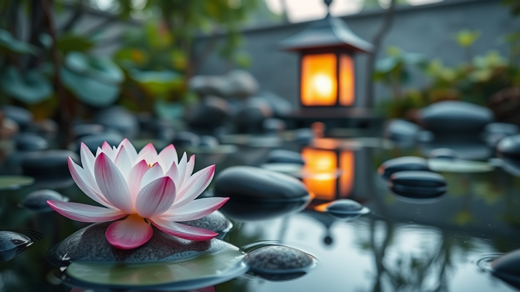 Tranquil Zen Garden with Lotus Flowers