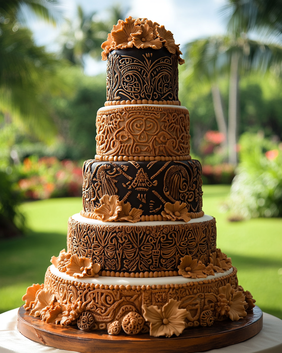 Tribal Tattoo Wedding Cake in Hawaii