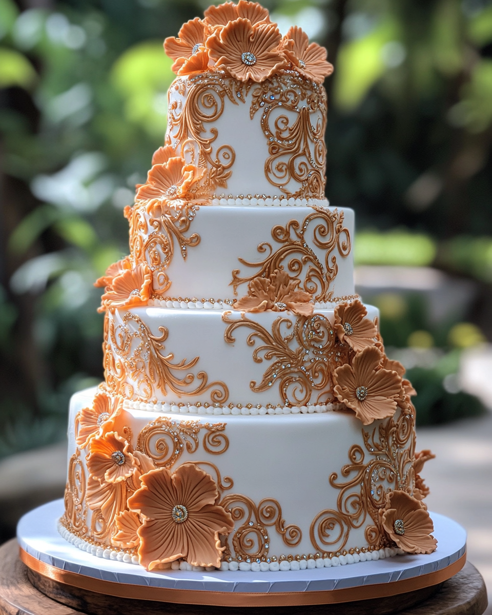 Tribal Tattoo Wedding Cake in Tropical Hawaii Garden