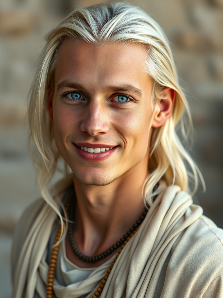 Tribal Young Man with Platinum Blonde Hair Smiling
