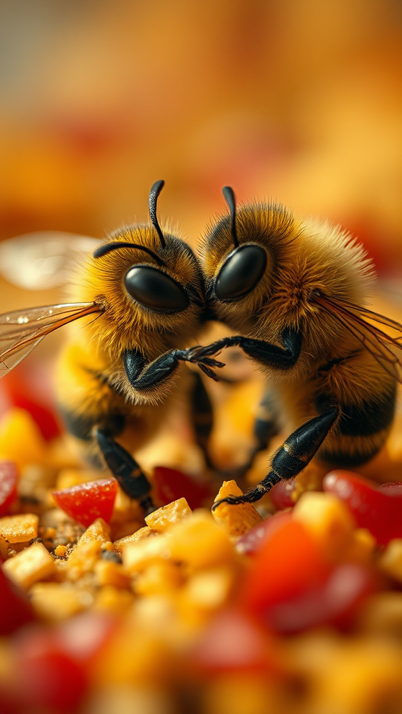 Two Baby Bees Cuddling in Nacho Land