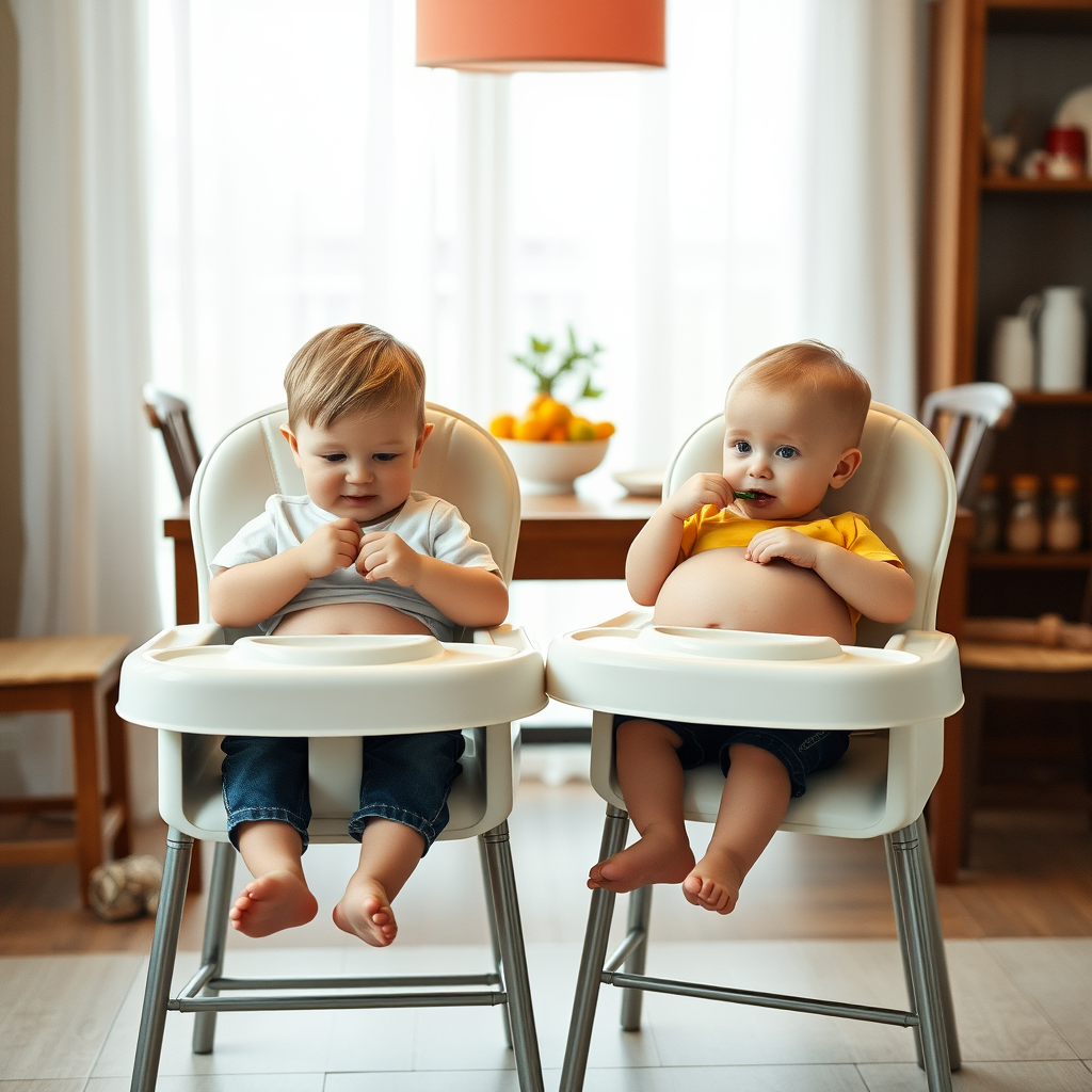 Two Boys Overeating at Dinner Table