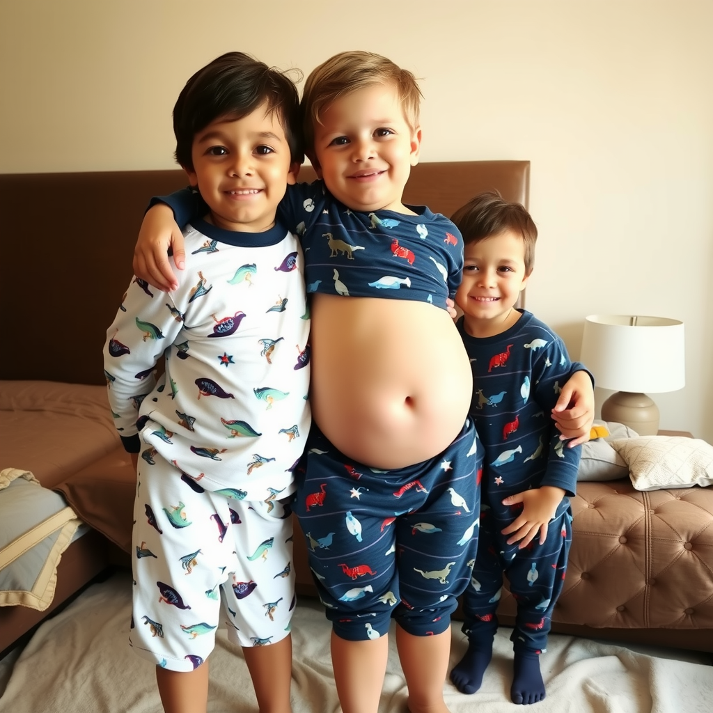 Two Brothers' Expanding Bellies in Pajamas