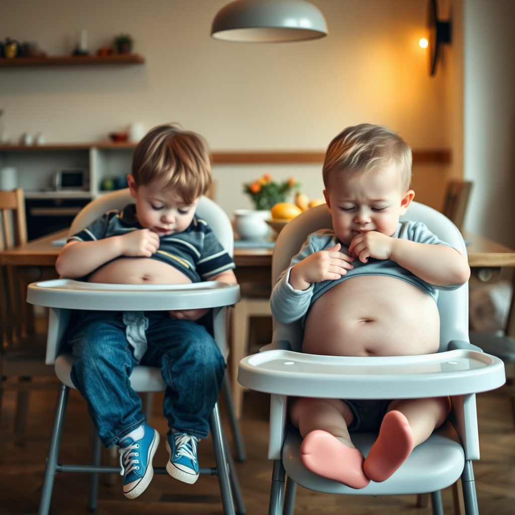 Two Brothers Growing Fat in their High Chairs