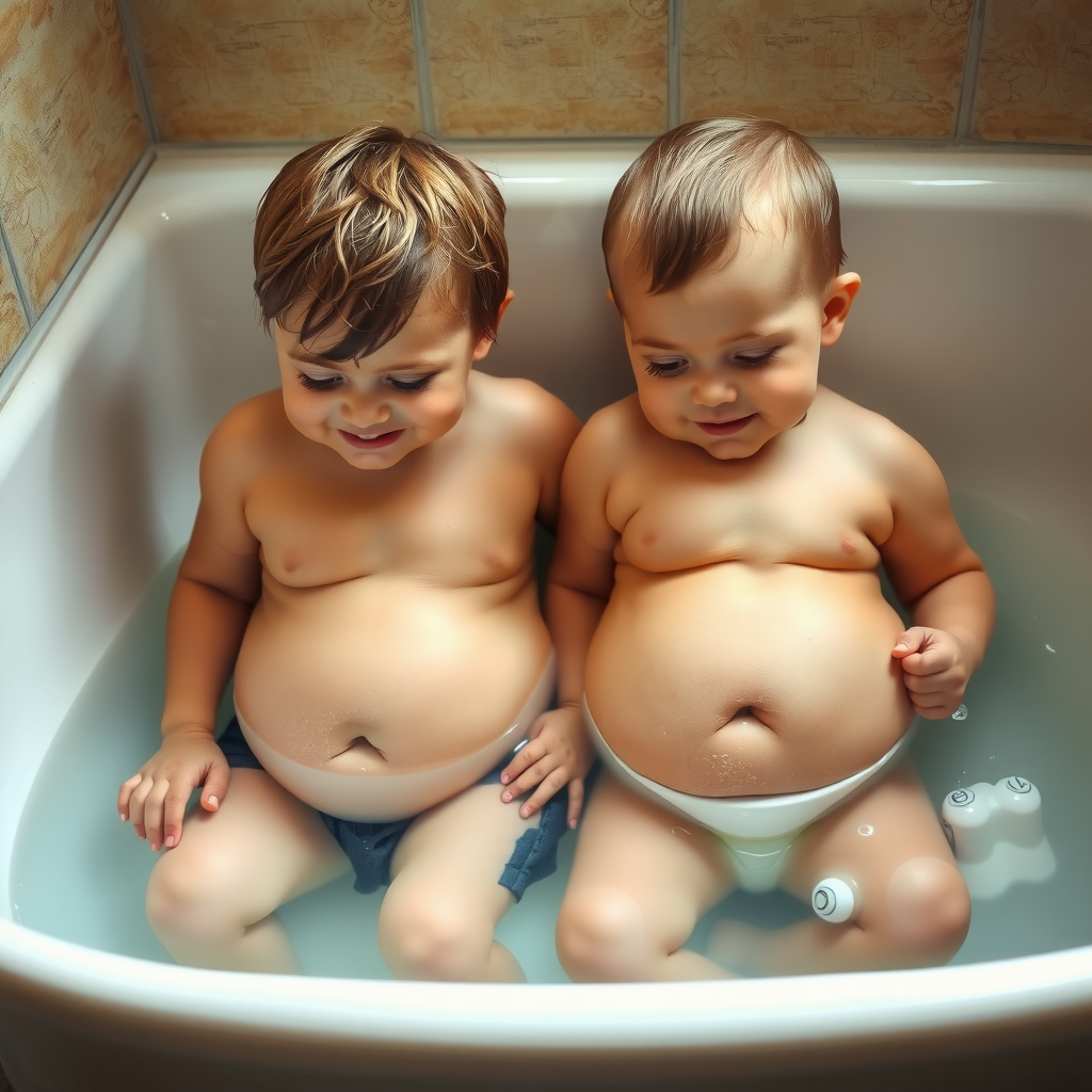 Two Brothers Playing with Water in Bathtub