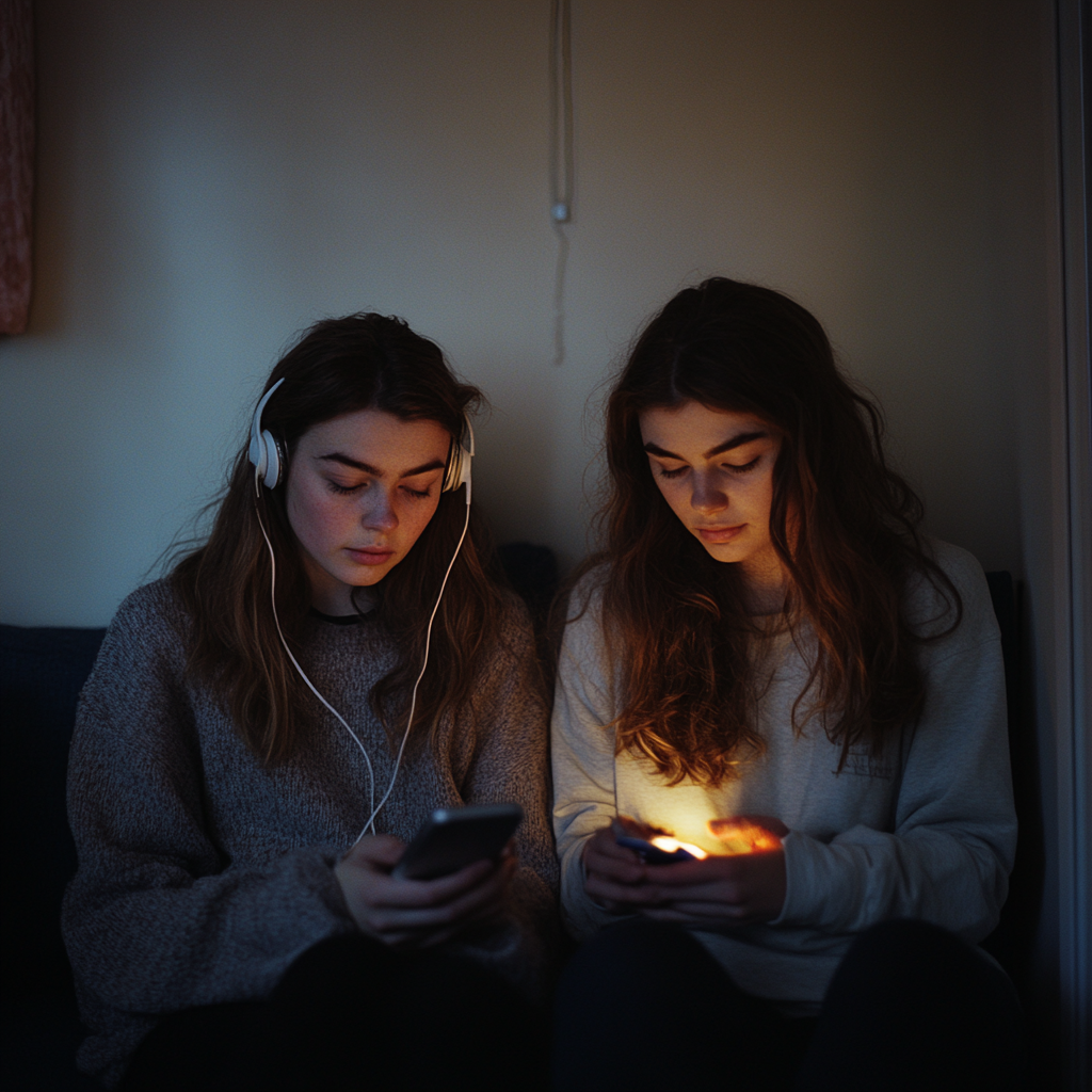 Two Girls Listen to Scary Podcast in Dark