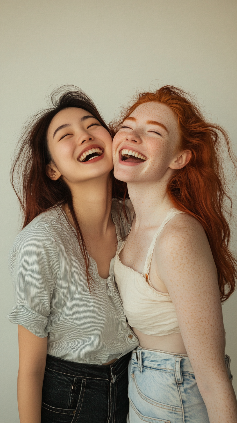 Two Young Women Embracing Happily