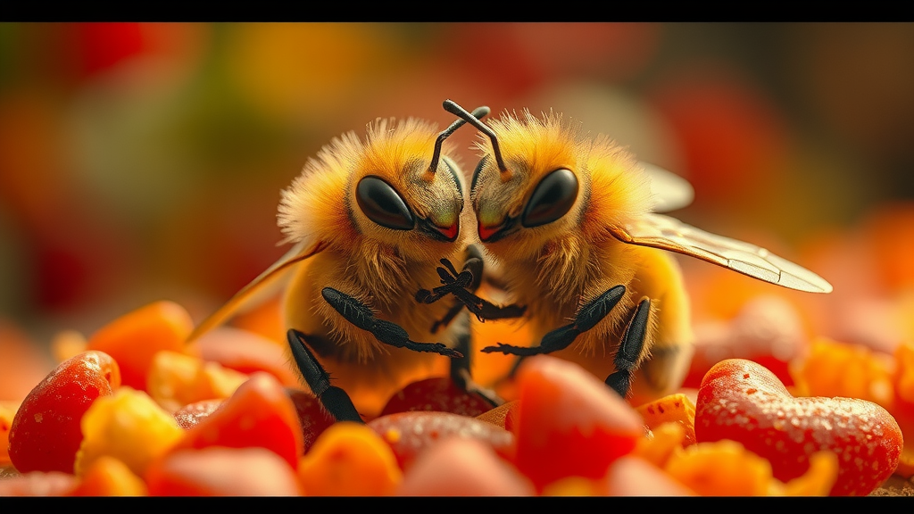 Two baby bees cuddling in a nacho land