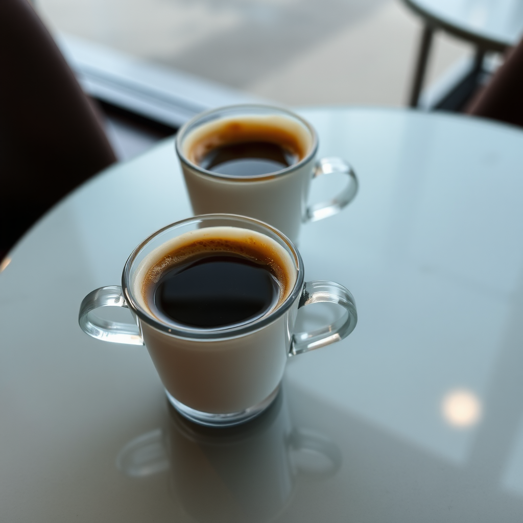 Two cups of espresso coffee on a table