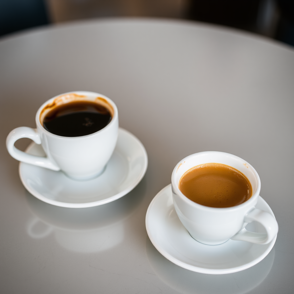 Two cups of espresso on table