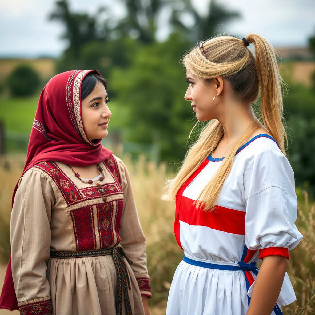 Two girls from different countries talking together.