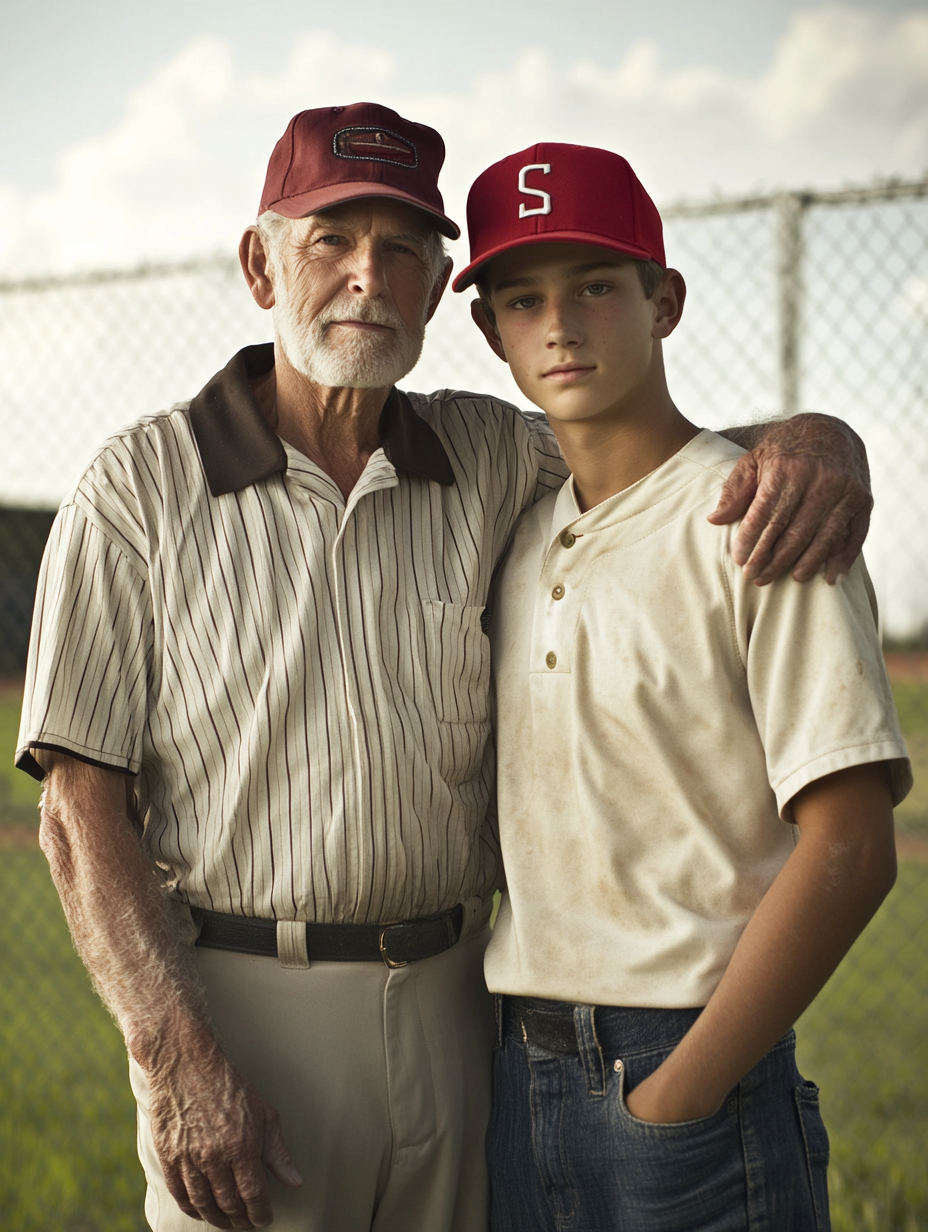 Two men in baseball uniforms on baseball field.