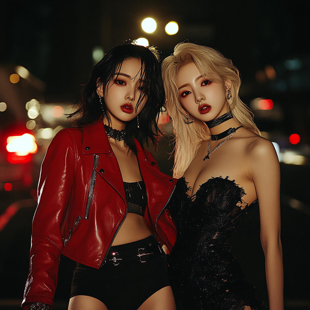 Two stylish k-pop girls posing