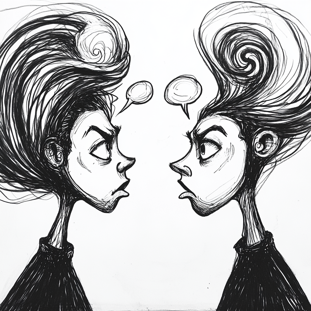 Two women arguing in cartoon style drawing