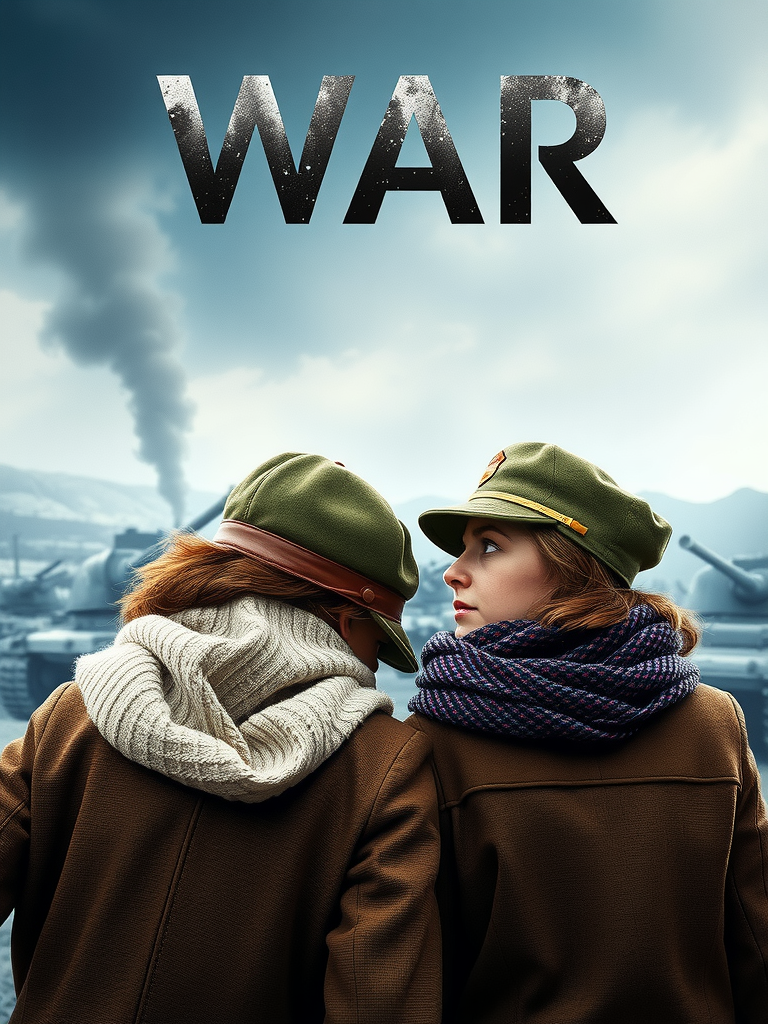 Two women in war outfits starring at battlefield.