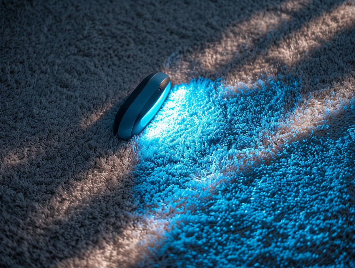 UV Sterilizer Cleaning Plush Carpet in Sunlit Room