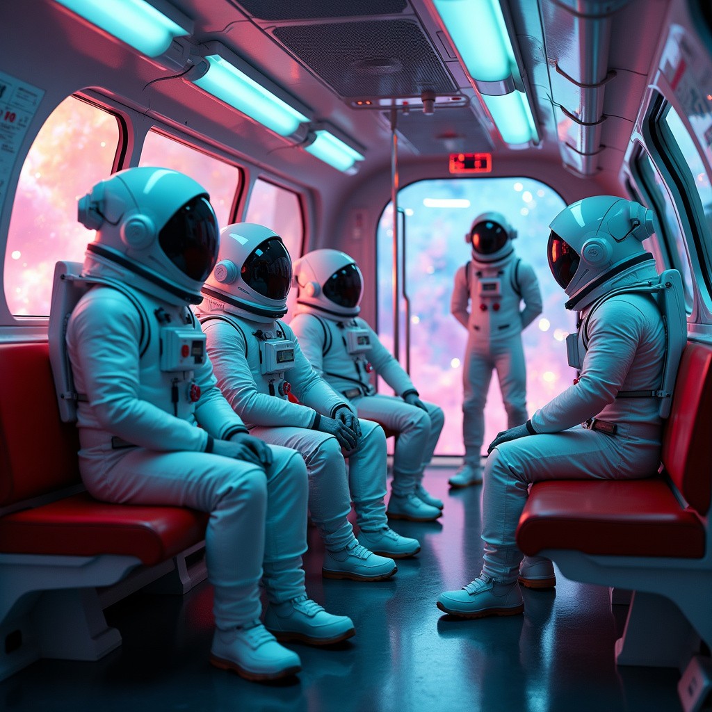 Ultra Realistic Futuristic Astronauts in Space Greenhouse