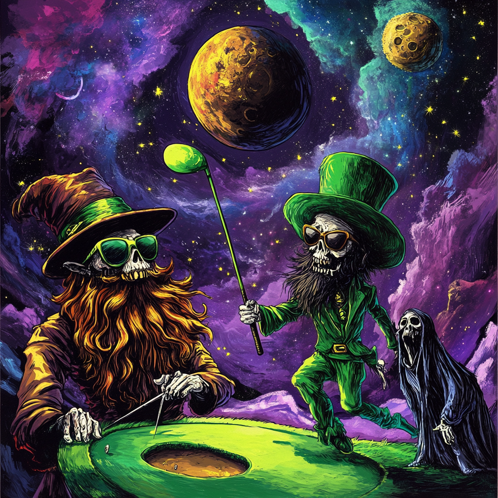 Undead Leprechaun and Grim Reaper play Space Golf