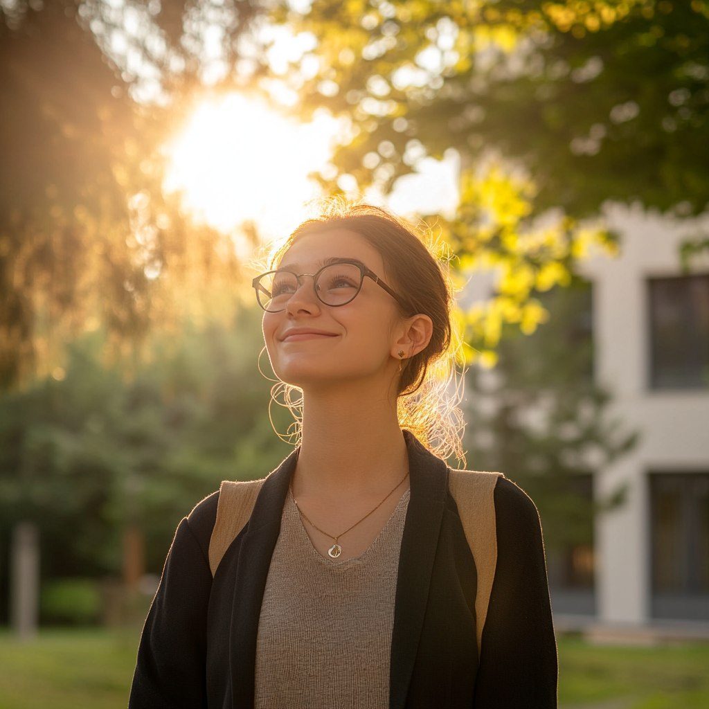 University woman's elegant portrait in stunning lighting