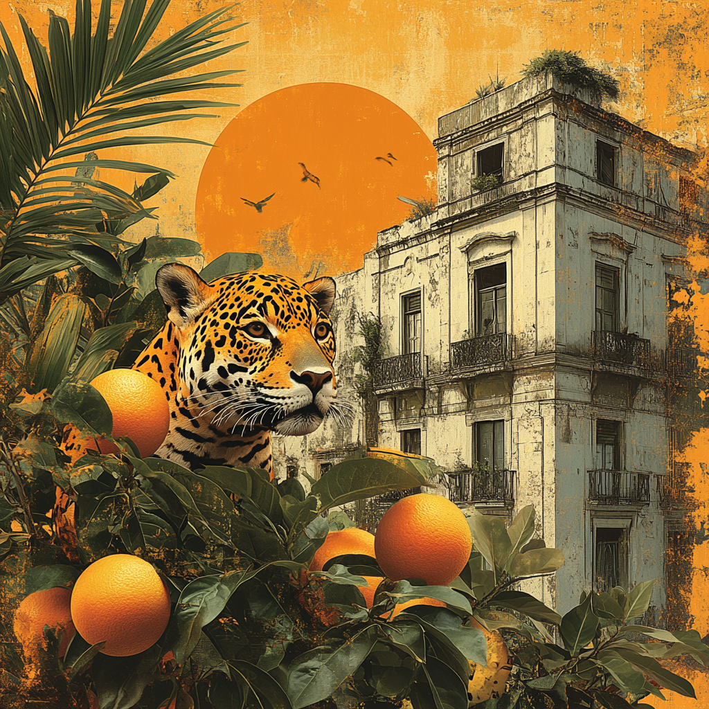 Urban meets Tropical: Vibrant Collage of Colors