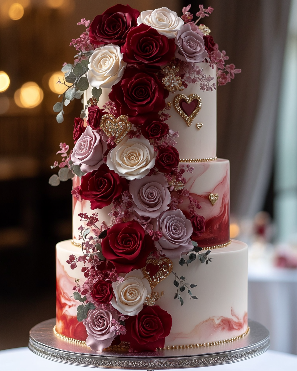 Valentine's Day Themed Geode Cake with Roses