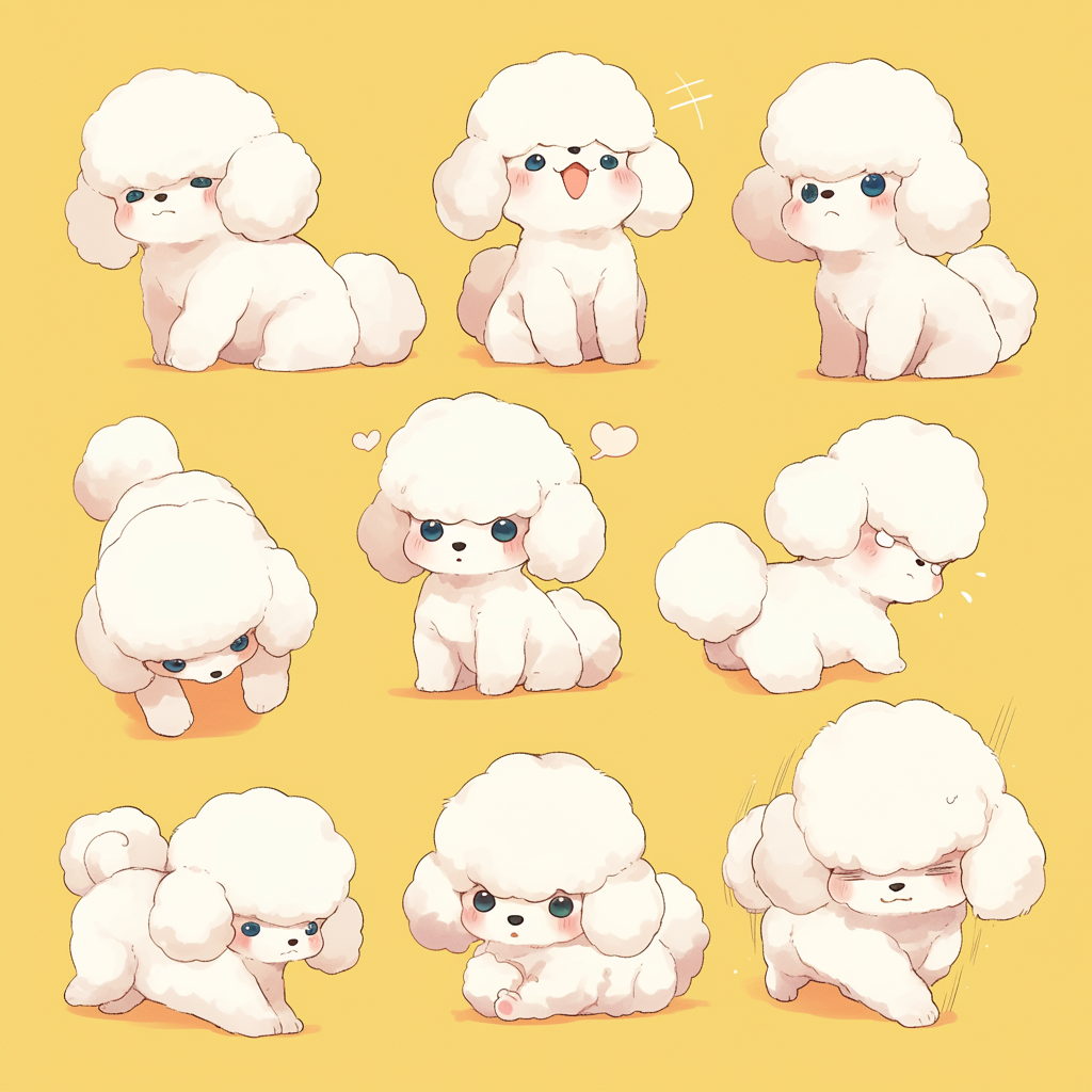 Various poses and facial expressions of Toy Poodle