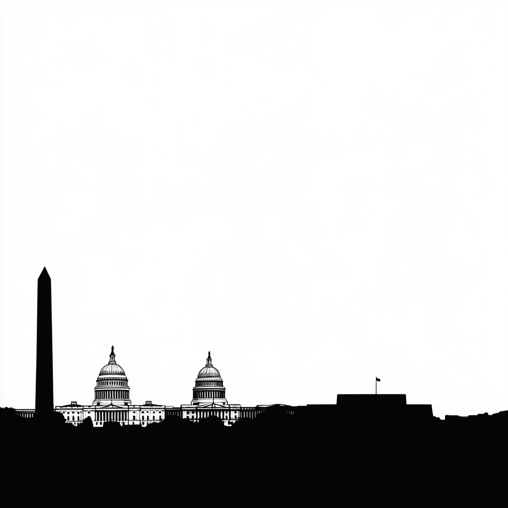 Vector-style Washington DC buildings with white background