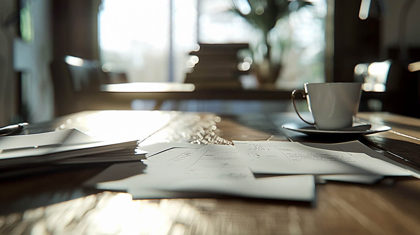 Vibrant Detailed Documents on a Brightly Lit Table