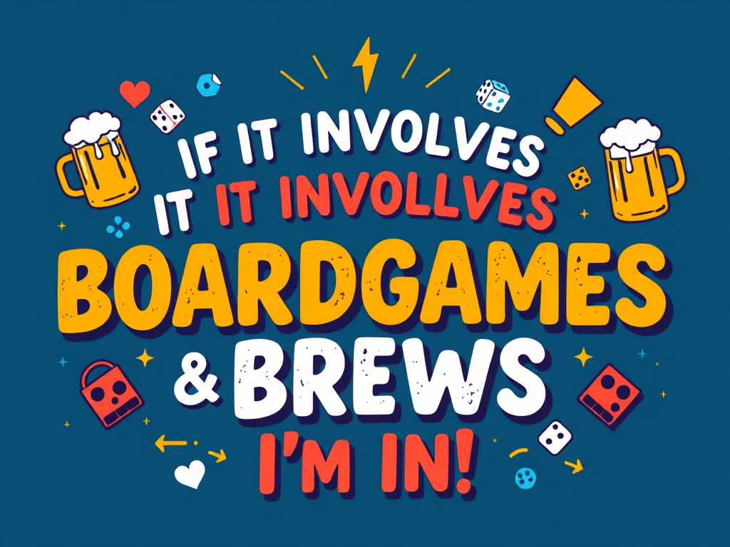 Vibrant Graphic: Boardgames, Brews, Fun Illustrations, Typography