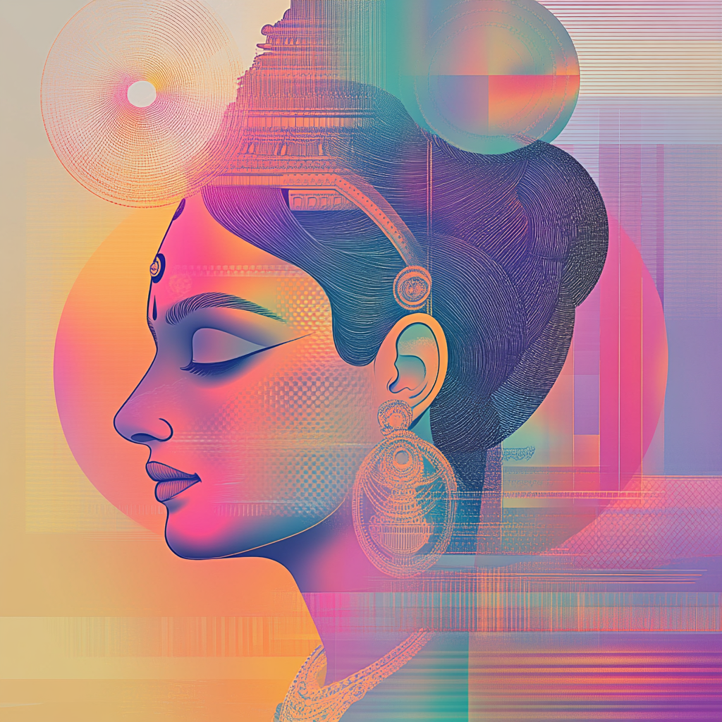 Vibrant Kali Energy Collage: Harmony in Pastel Waves