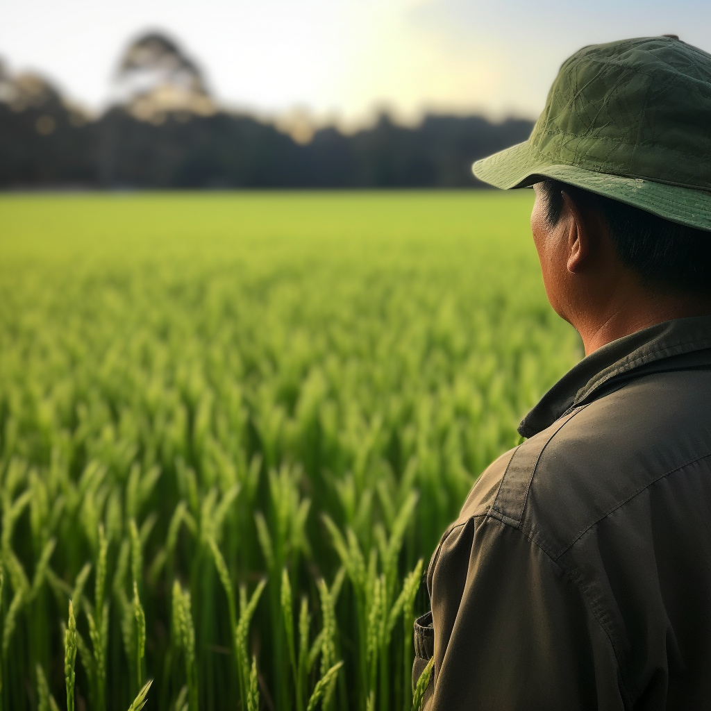 Vibrant Rice Plant in Tranquil Field: A Portrait