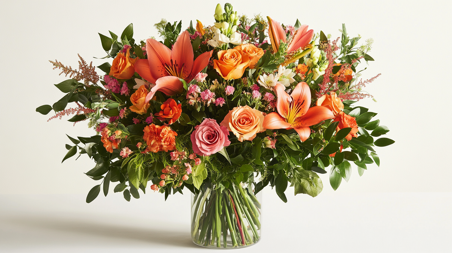 Vibrant birthday bouquet with roses and lilies