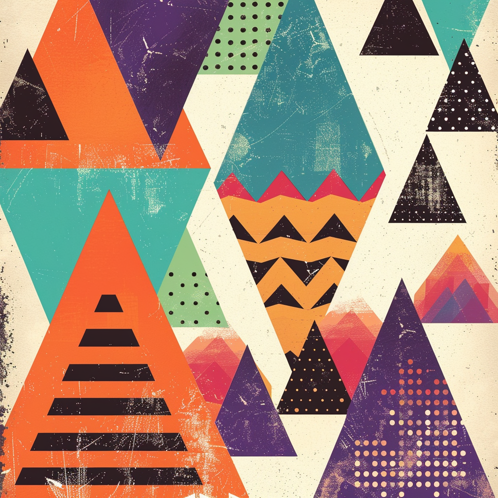 Vibrant kaleidoscopic Memphis-style illustration with dynamic textures.