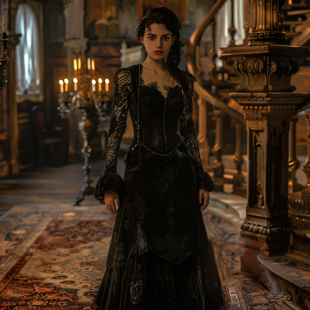 Victorian Vampire: Cassandra Dimitrescu in Gothic Mansion Cosplay