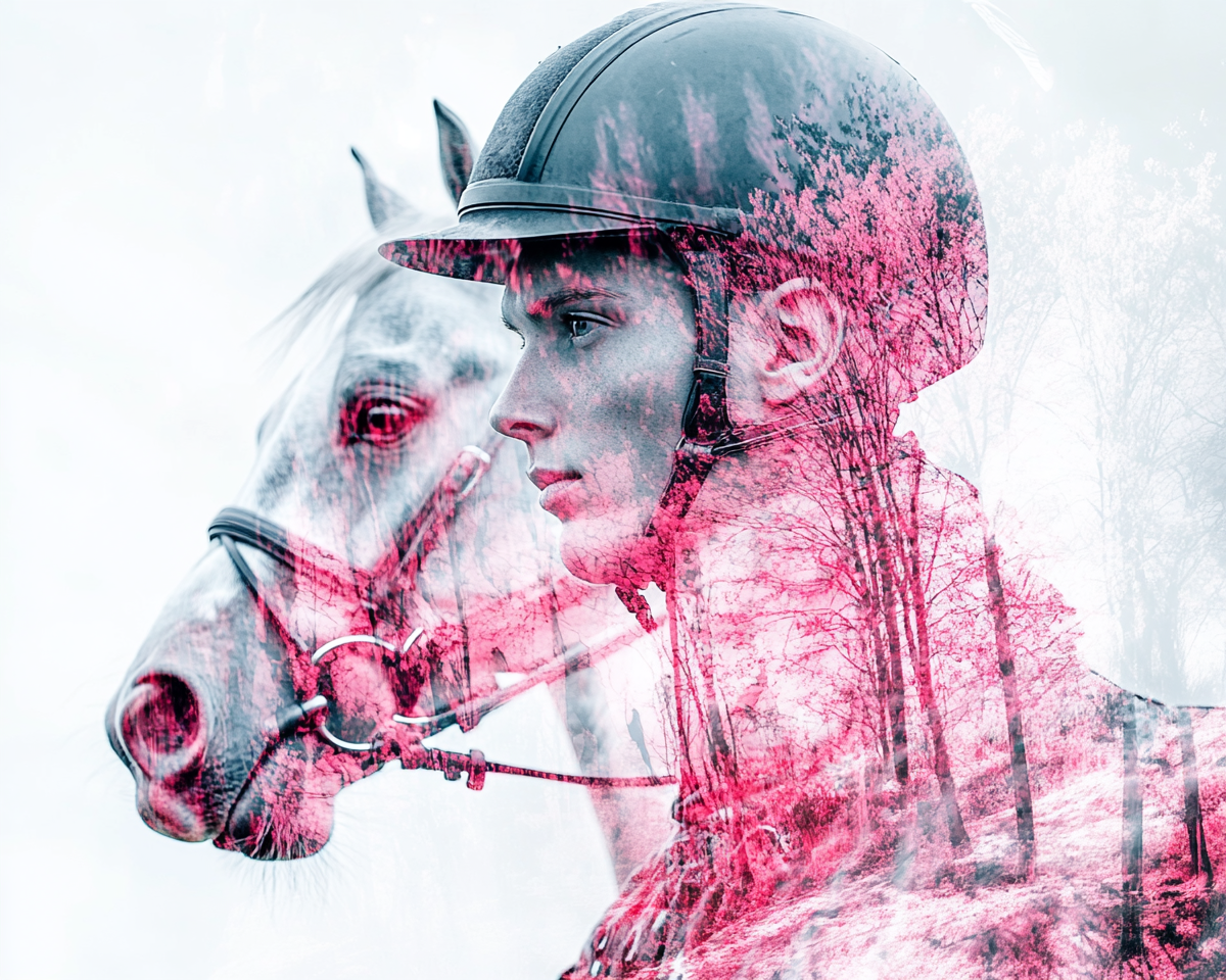 Victorious Double Exposure Horse Jumping in Pink