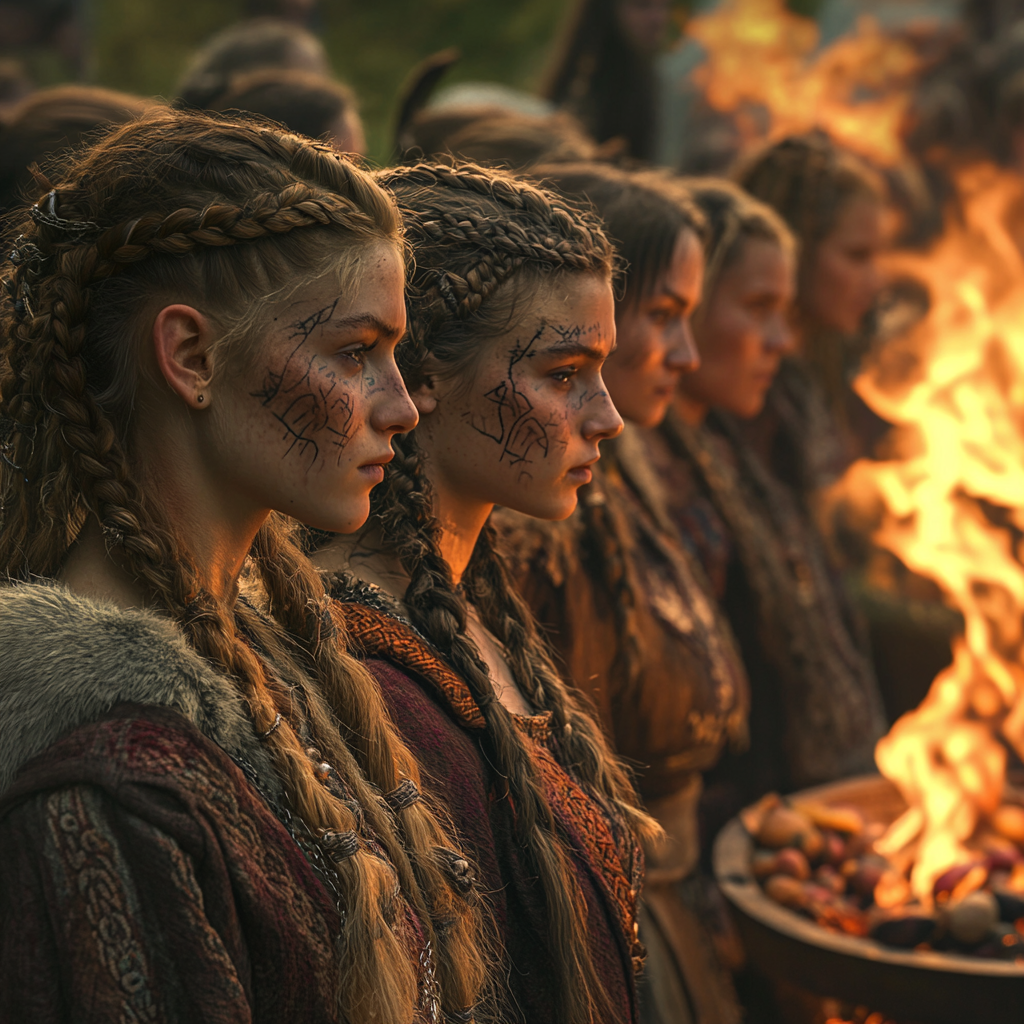 Viking Women Ritual at Bonfire: Sacred Ceremony