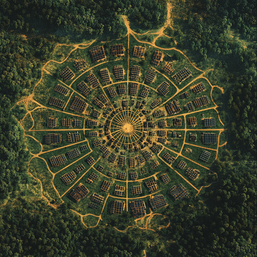 Village Grid with Solarpunk Communities and Foodforest