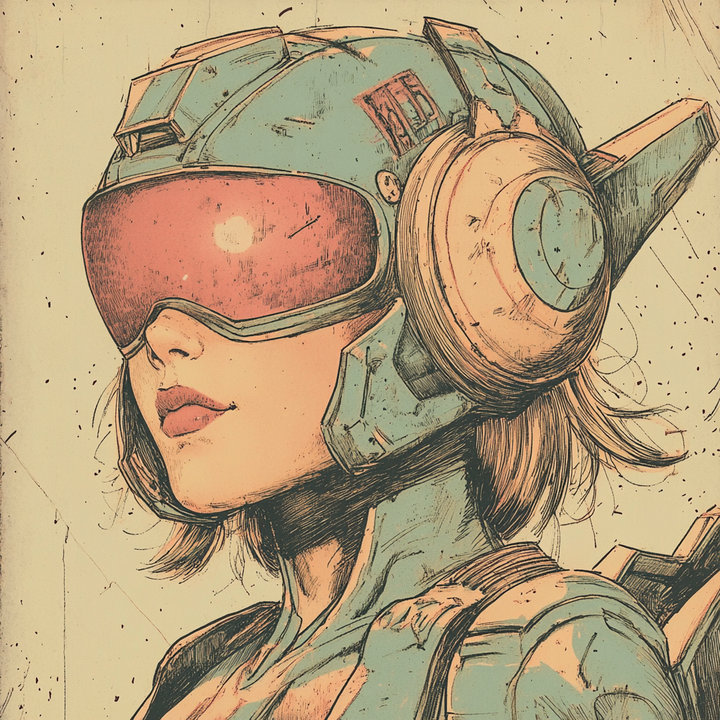 Vintage Colored Comic Female Mecha Pilot Hero Artwork
