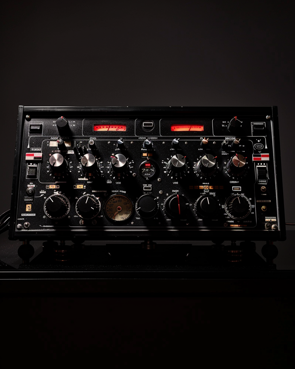 Vintage Drum Machine on Black Background, 70s Style