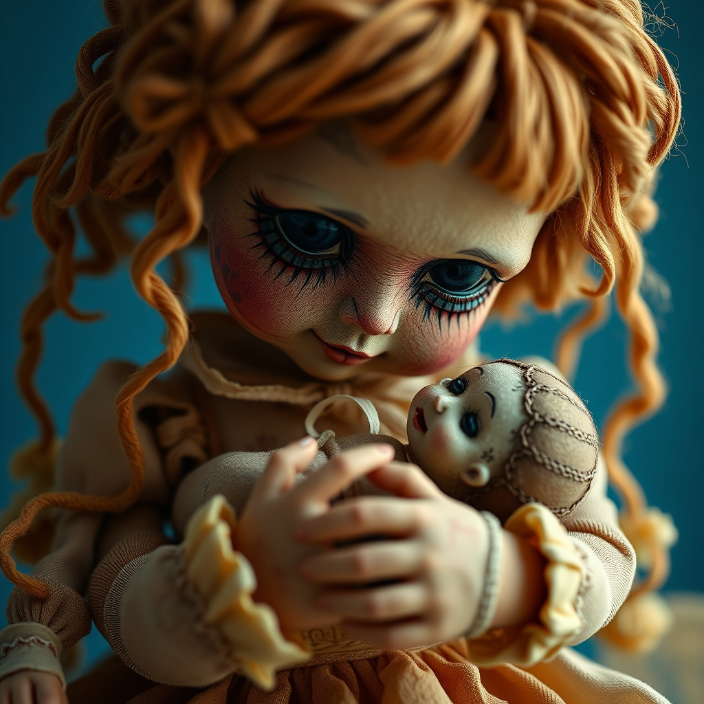 Vintage Rag Doll and Baby in a Movie Scene