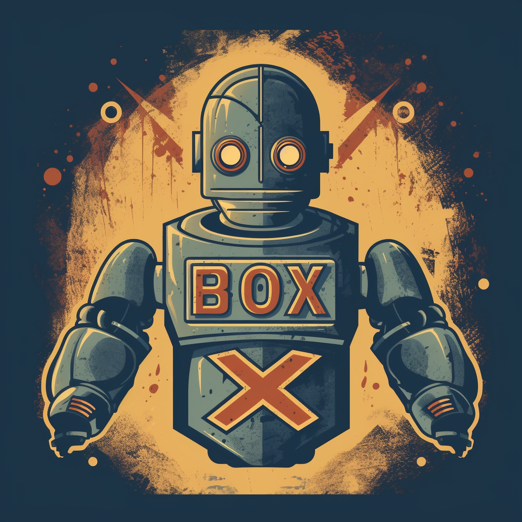 Vintage robot logo with modern '0x' symbol