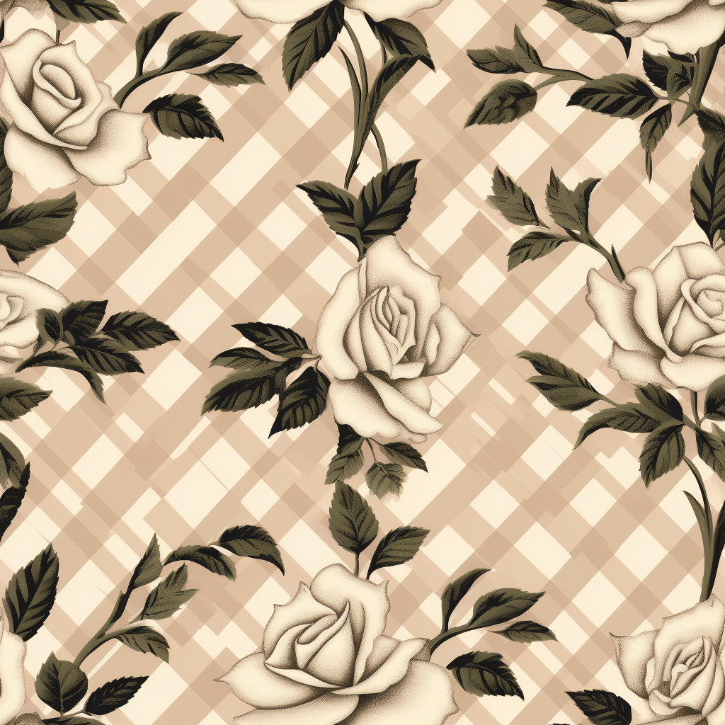 Vintage style black and beige rose pattern illustration.