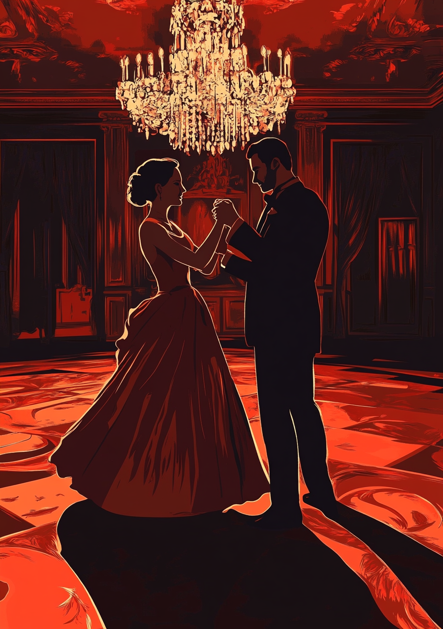 Vintage-style poster: Couple dancing at music ball