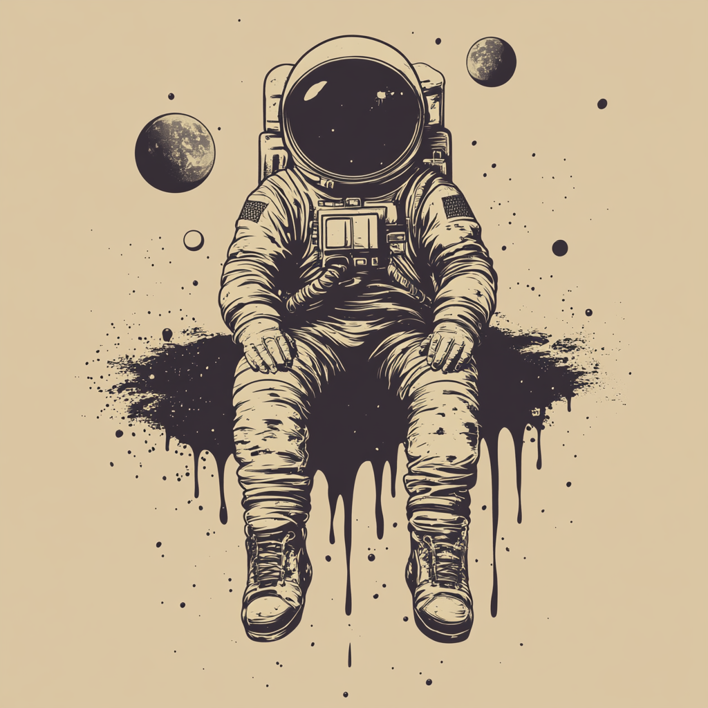 Vintage style vector illustration of astronaut on moon.