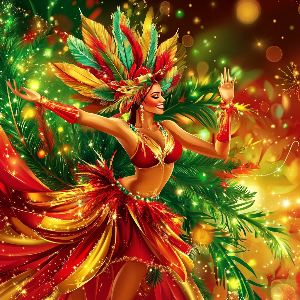 Vivid Christmas Samba Dancer Invitation Background