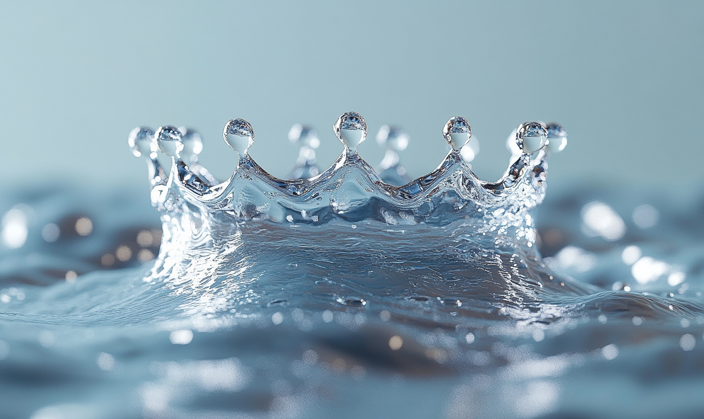 Water Splash Crown on Blue Background