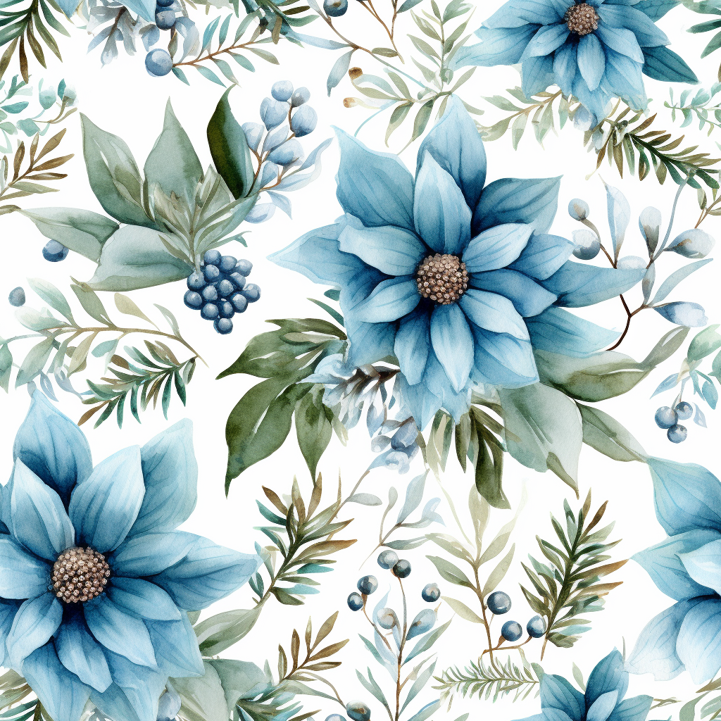 Watercolor Christmas Flowers and Greenery in Patterns