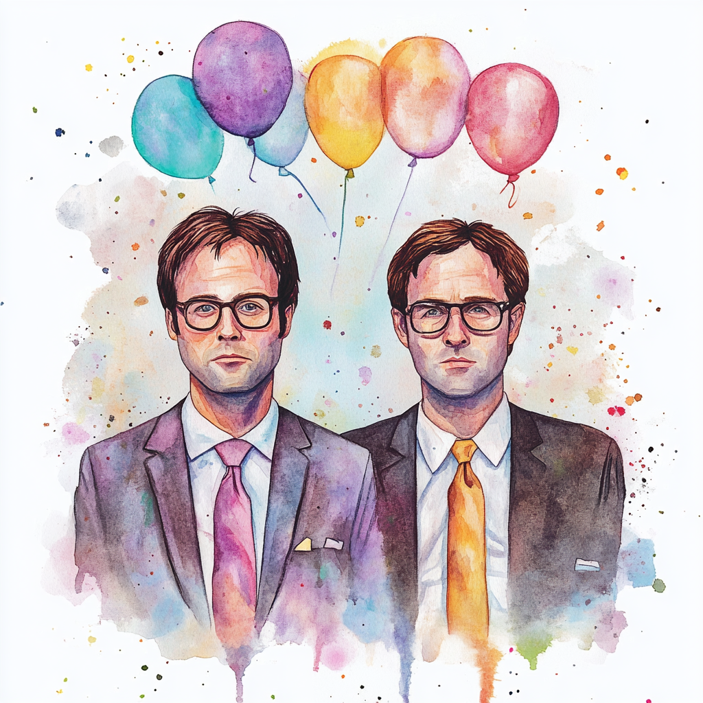 Watercolor painting of Dwight and Michael from The Office