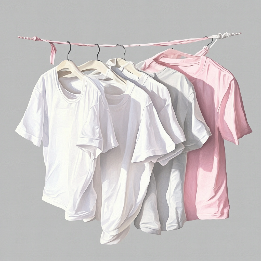 Watercolor painting of clean t-shirts on fabric cord