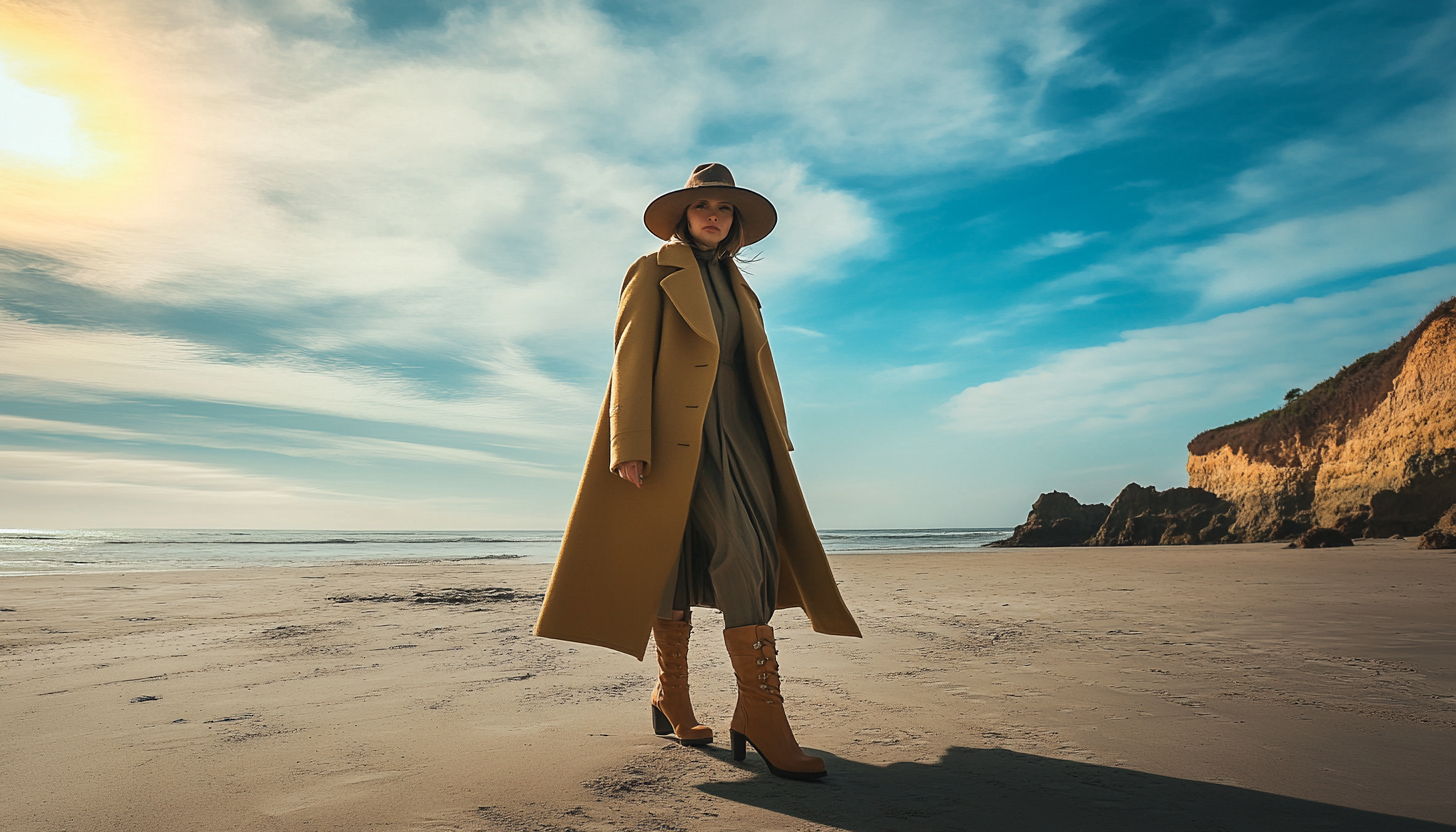 Well dressed lawyer in coat on beach